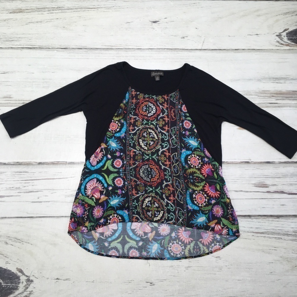 Apropos Top Shirt Boho Print Red Black Medium